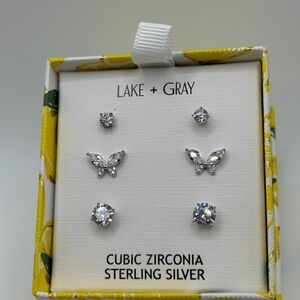 Sterling Silver Butterfly and Cubic Zirconia Stud Earrings